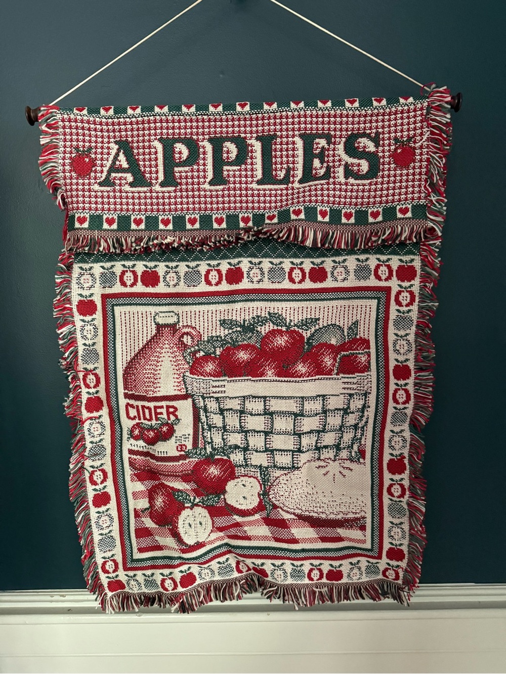Country Apples Woven Blanket Tapestry Wall Hanging - Red, Cream, Green